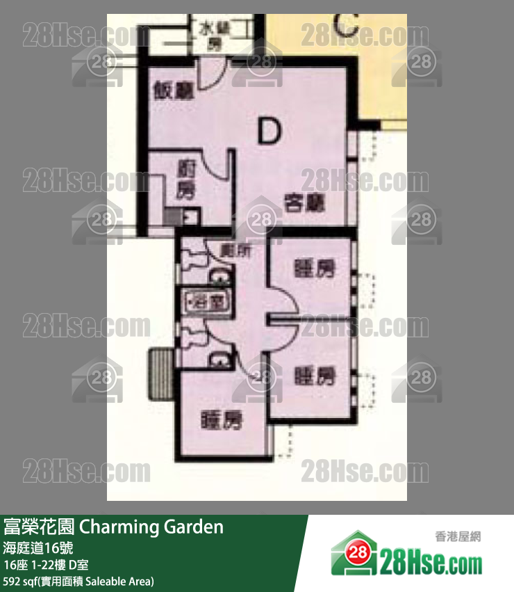 富荣花园 16座6楼 D室 平面图