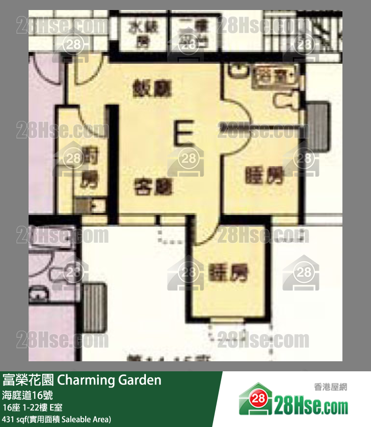 富荣花园 16座 18楼 E室 平面图
