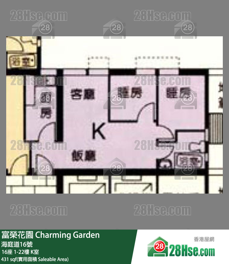 富荣花园 16座15楼 K室 平面图