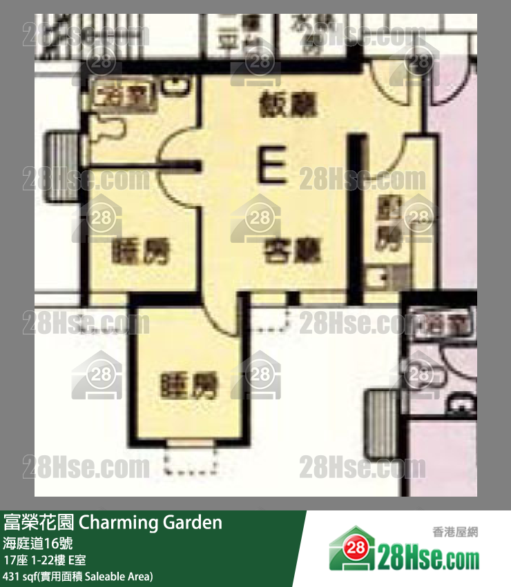 富荣花园 17座4楼 E室 平面图