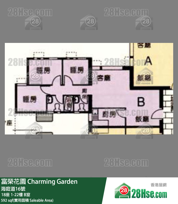 富荣花园 18座22楼 B室 平面图