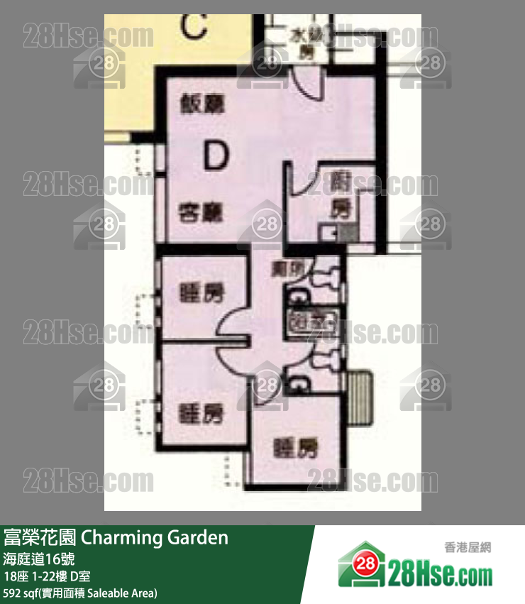 富荣花园 18座19楼 D室 平面图