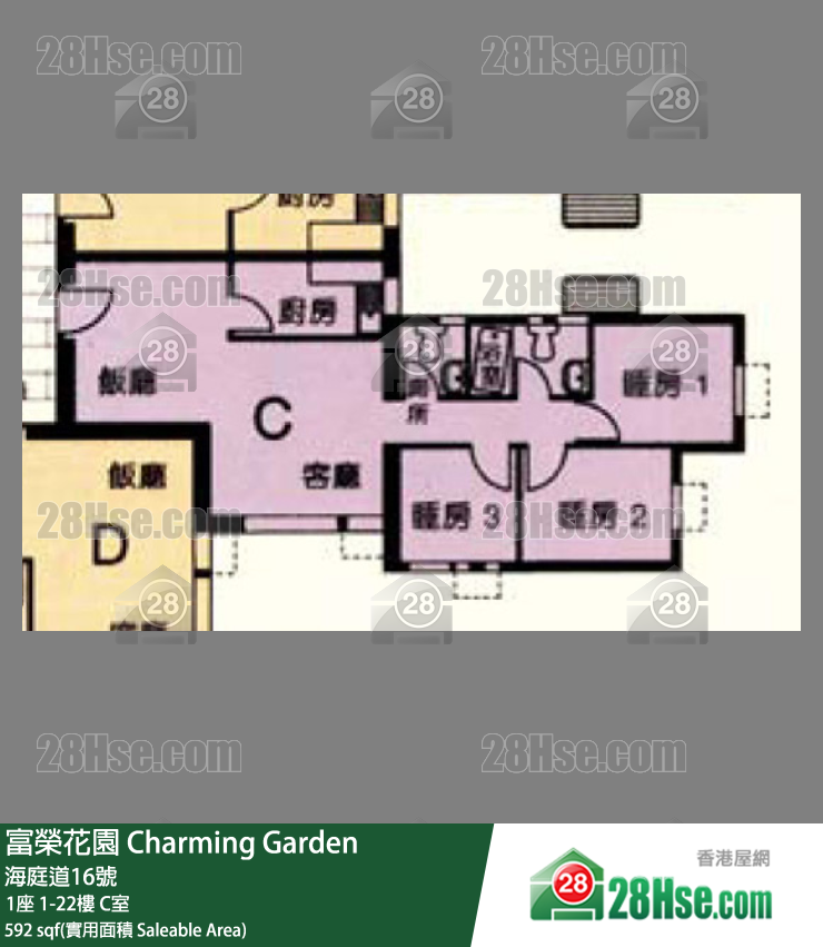 富荣花园 1座4楼 C室 平面图