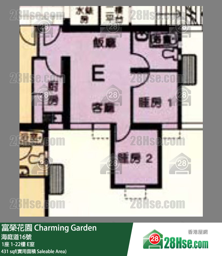 富荣花园 1座9楼 E室 平面图