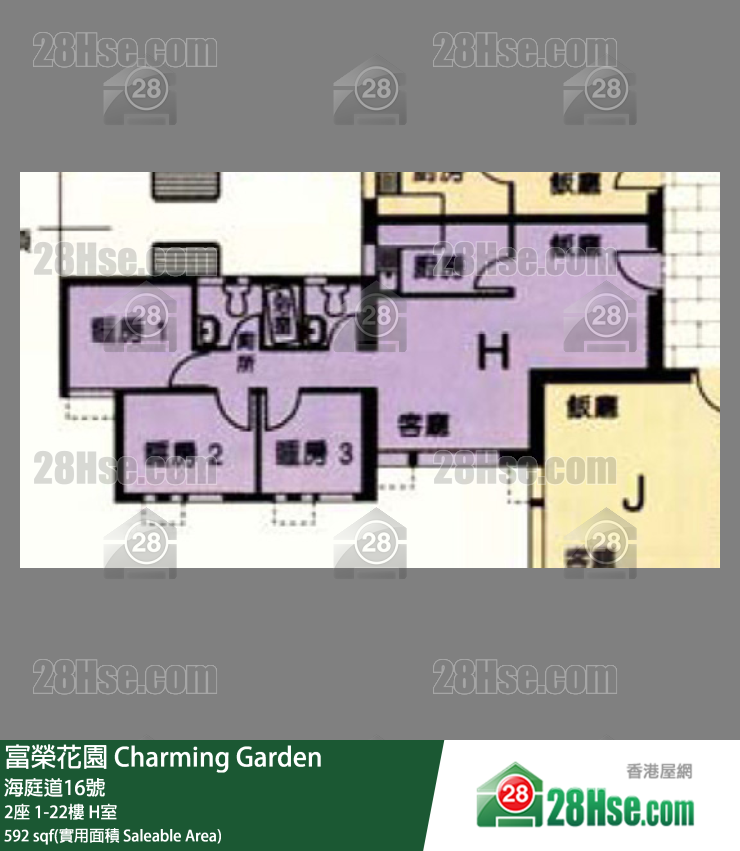 富荣花园 2座15楼 H室 平面图