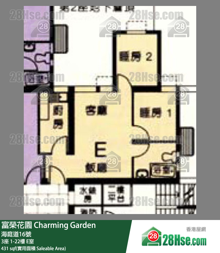 富荣花园 3座21楼 E室 平面图