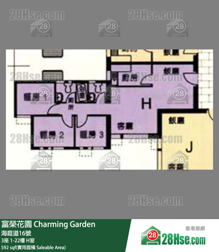富荣花园 3座16楼 H室 平面图