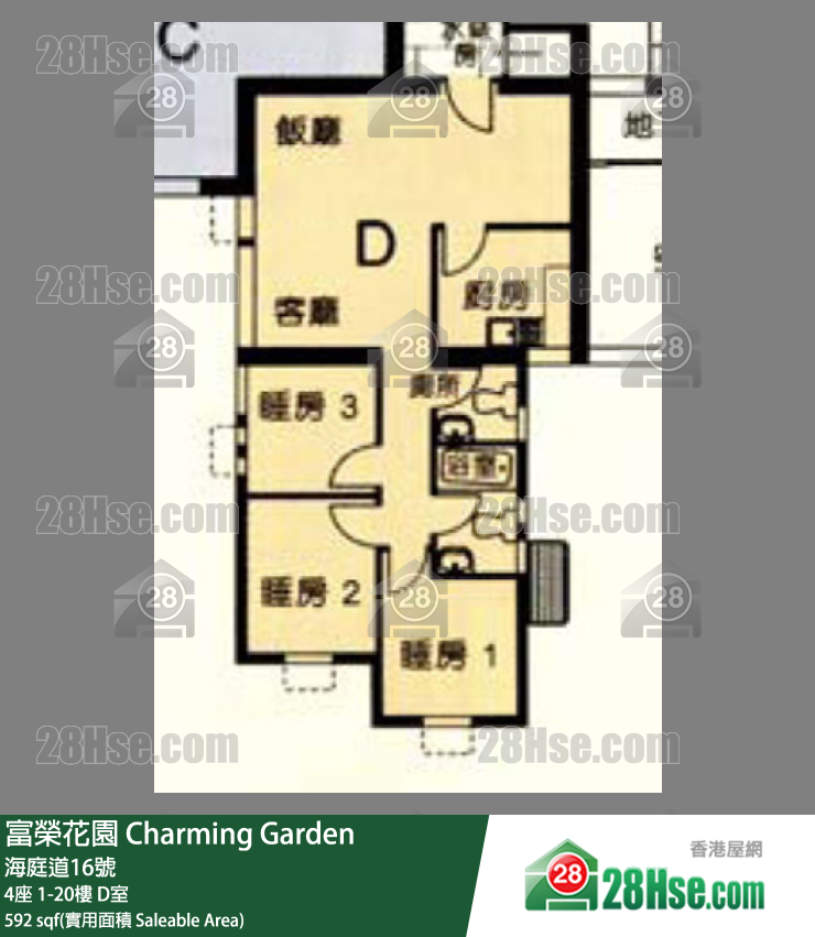 富荣花园 4座11楼 D室 平面图