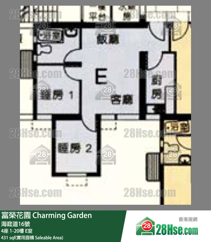 富荣花园 4座17楼 E室 平面图