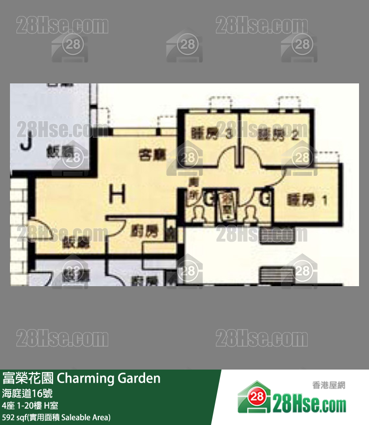 富荣花园 4座 1楼 H室 平面图
