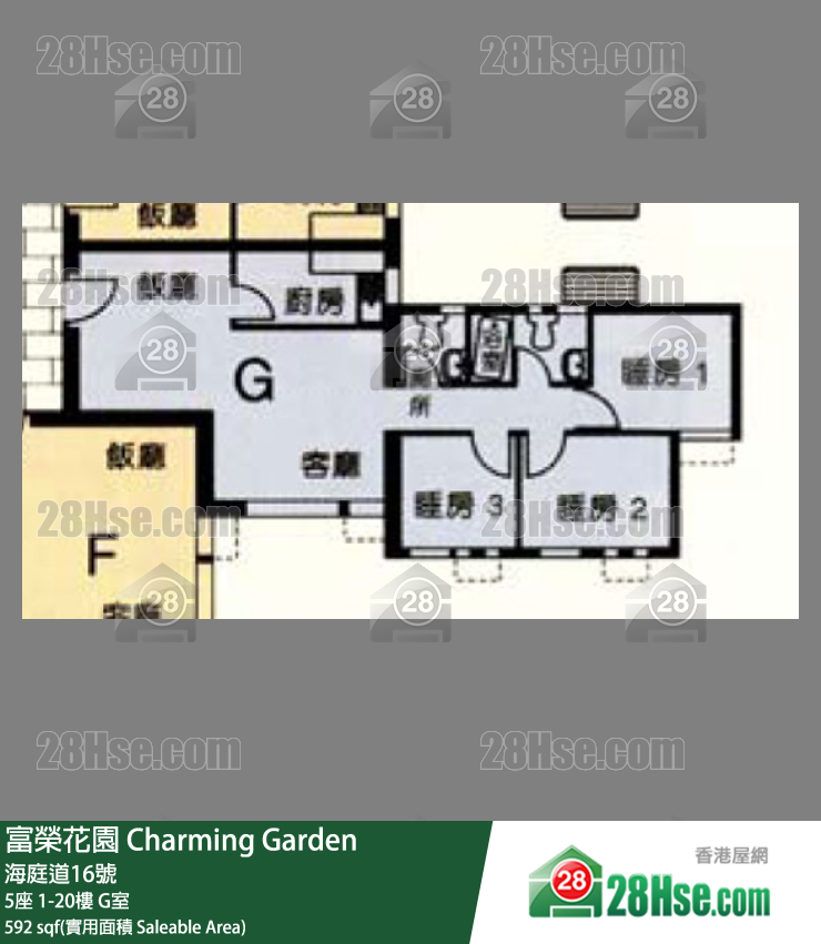 富荣花园 5座16楼 G室 平面图
