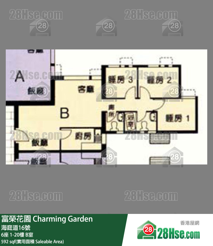 富荣花园 6座18楼 B室 平面图
