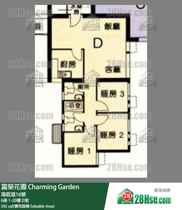 富荣花园 6座 12楼 D室 平面图