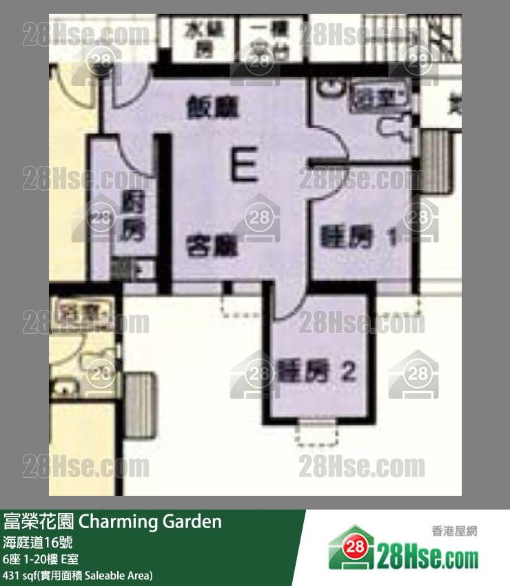 富荣花园 6座14楼 E室 平面图