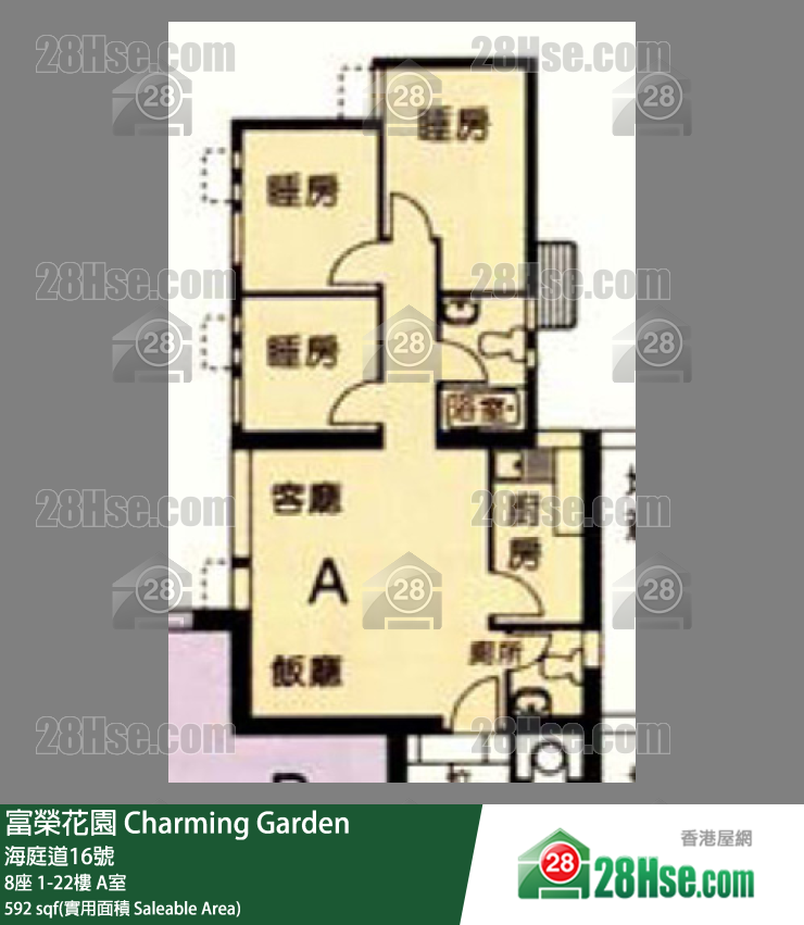 富荣花园 8座16楼 A室 平面图