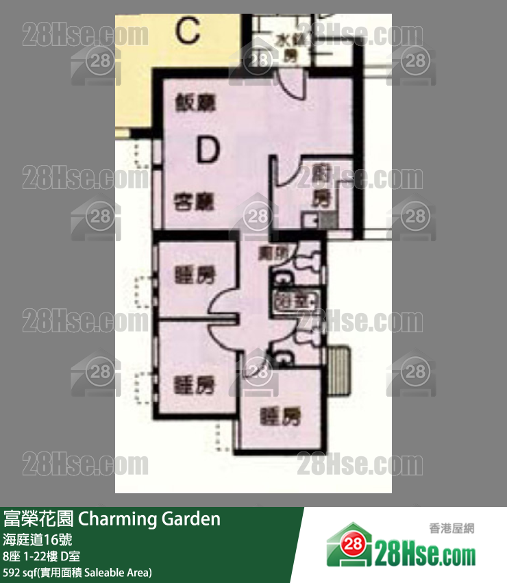 富荣花园 8座21楼 D室 平面图