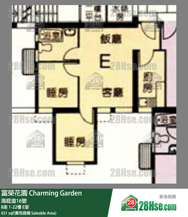 富荣花园 8座 16楼 E室 平面图