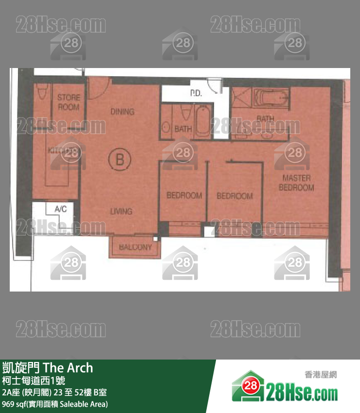 凯旋门 2A座 (映月阁)38楼 B室 平面图