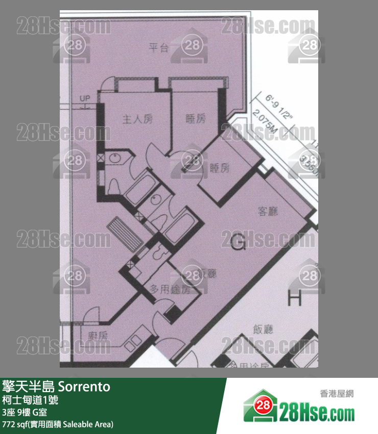擎天半岛 3座9楼 G室 平面图