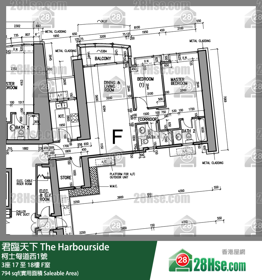 君临天下 3座18楼 F室 平面图
