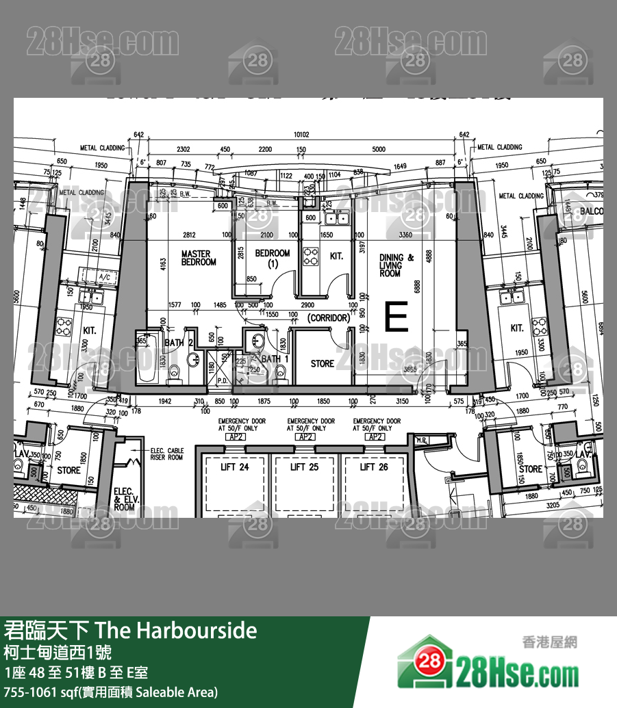 君临天下 1座50楼 E室 平面图