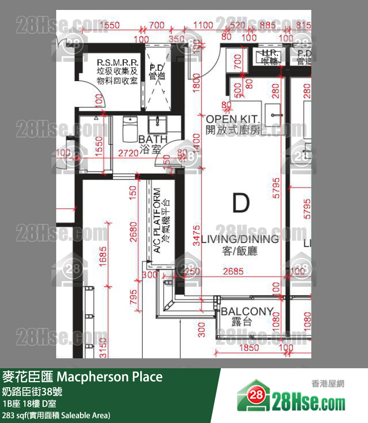 麦花臣汇 1B座18楼 D室 平面图