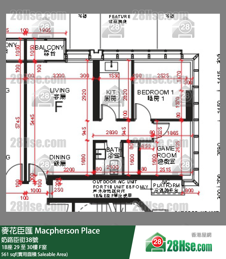 麦花臣汇 1B座 30楼 F室 平面图