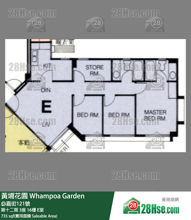 黄埔花园 第十二期3座16楼 E室 平面图