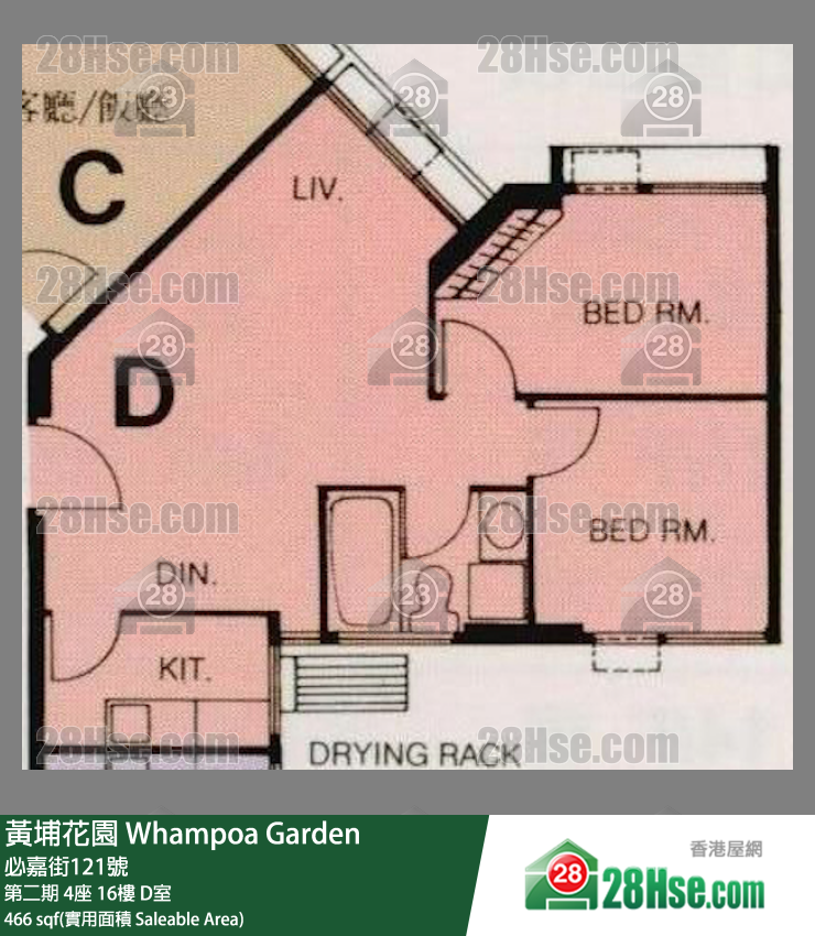 黄埔花园 第二期 4座 16楼 D室 平面图