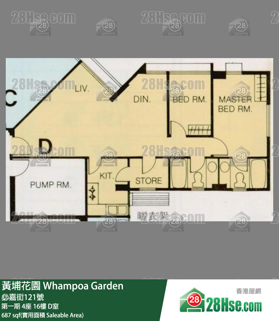 黄埔花园 第一期4座16楼 D室 平面图