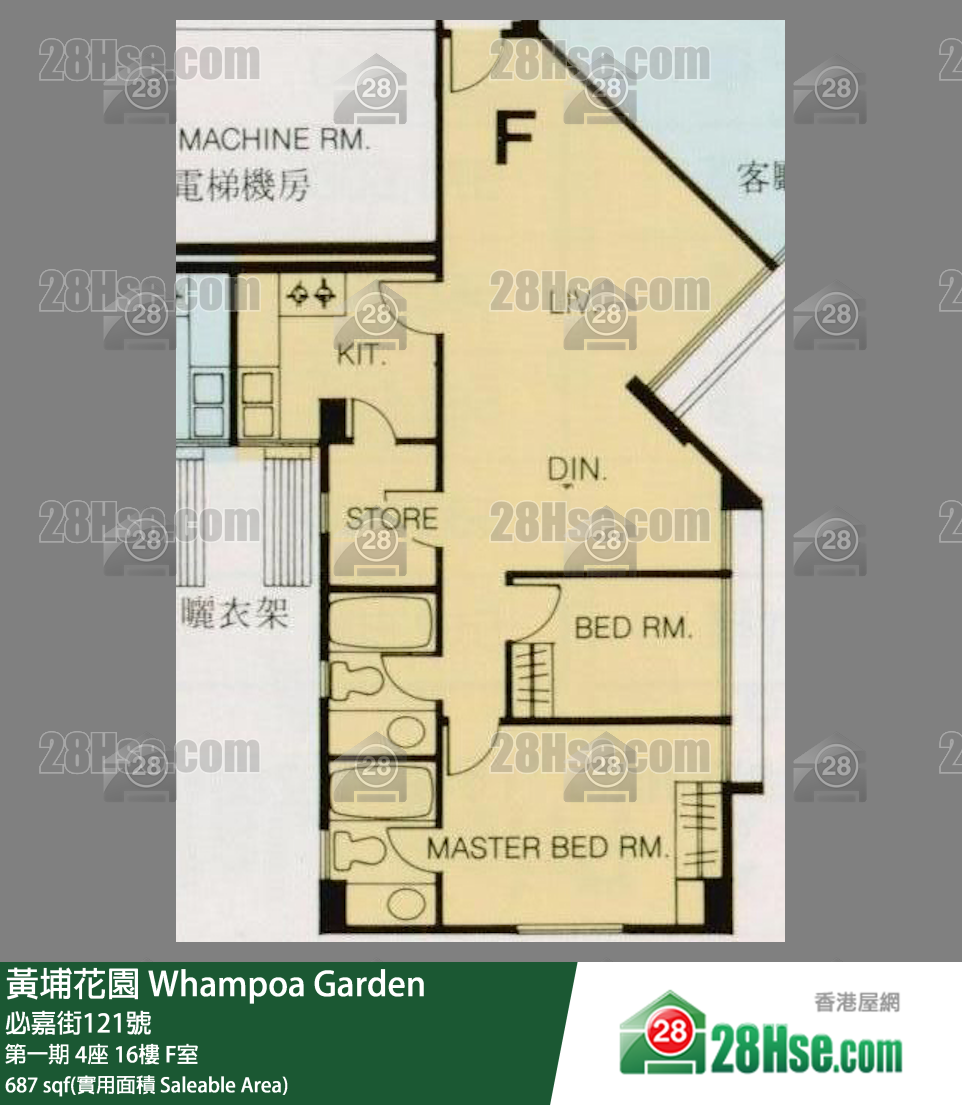 黄埔花园 第一期 4座 16楼 F室 平面图