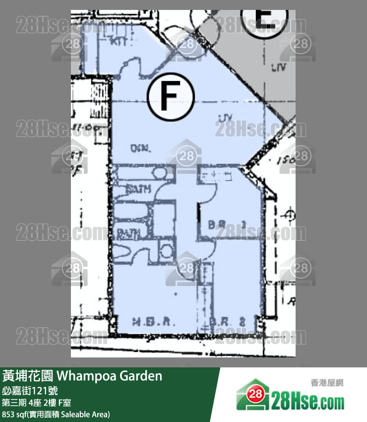 黄埔花园 第三期 4座 2楼 F室 平面图