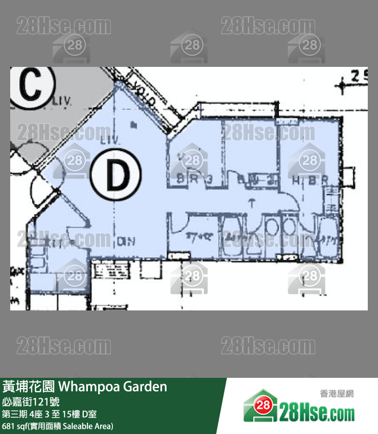 黄埔花园 第三期4座15楼 D室 平面图