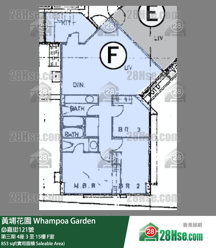 黄埔花园 第三期 4座 13楼 F室 平面图