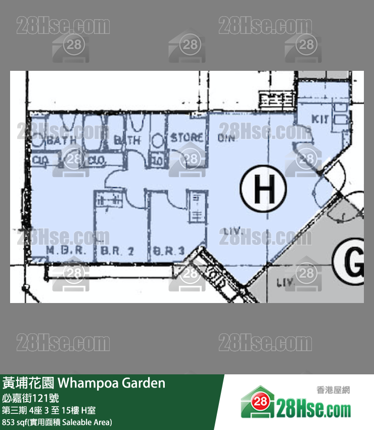 黄埔花园 第三期4座15楼 H室 平面图