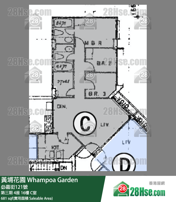 黄埔花园 第三期4座16楼 C室 平面图