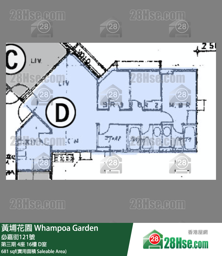 黄埔花园 第三期4座16楼 D室 平面图