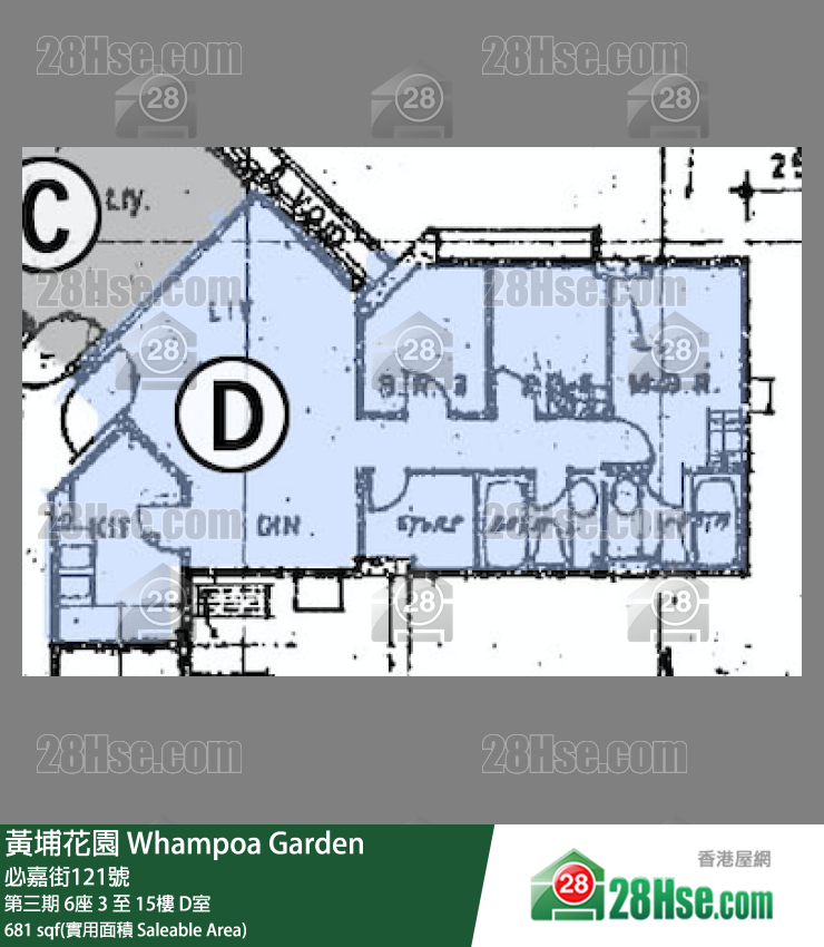 黄埔花园 第三期 6座 7楼 D室 平面图