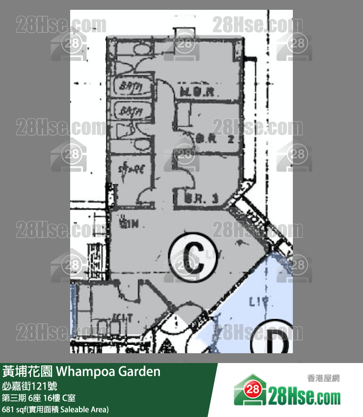 黄埔花园 第三期6座16楼 C室 平面图