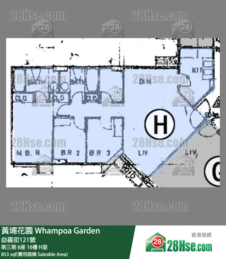 黄埔花园 第三期6座16楼 H室 平面图