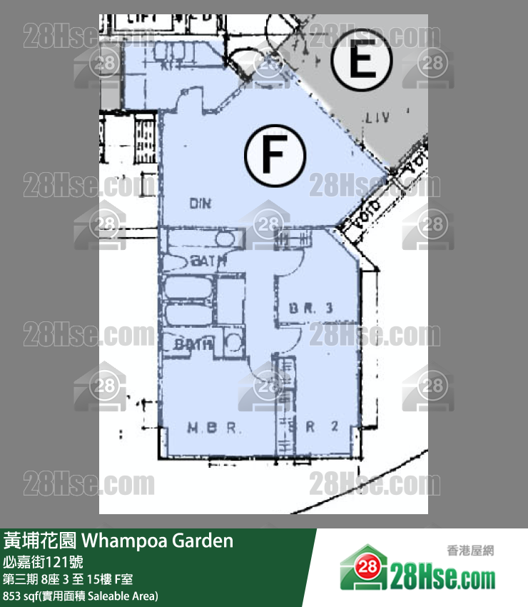黄埔花园 第三期8座15楼 F室 平面图