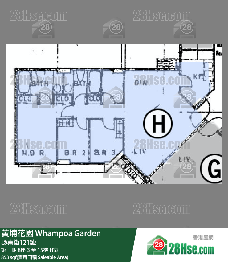 黄埔花园 第三期 8座 15楼 H室 平面图