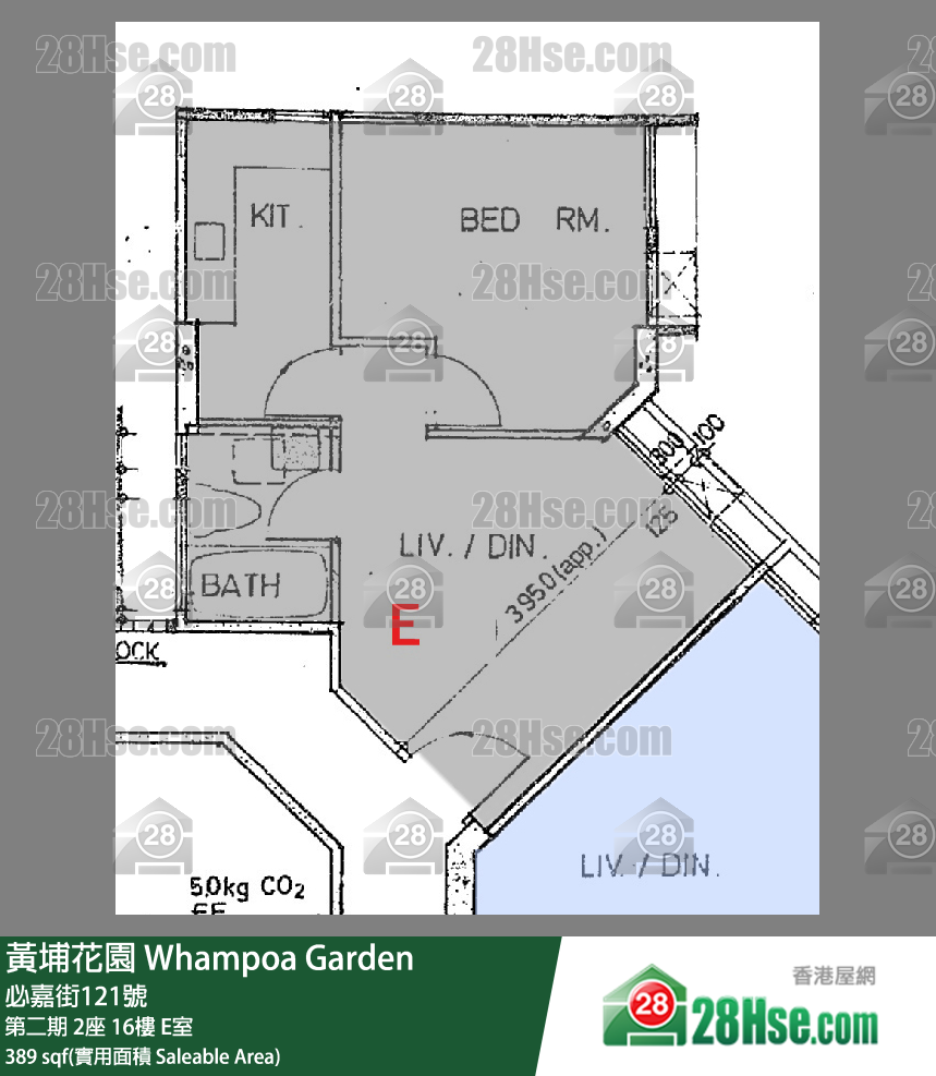 黄埔花园 第二期2座16楼 E室 平面图