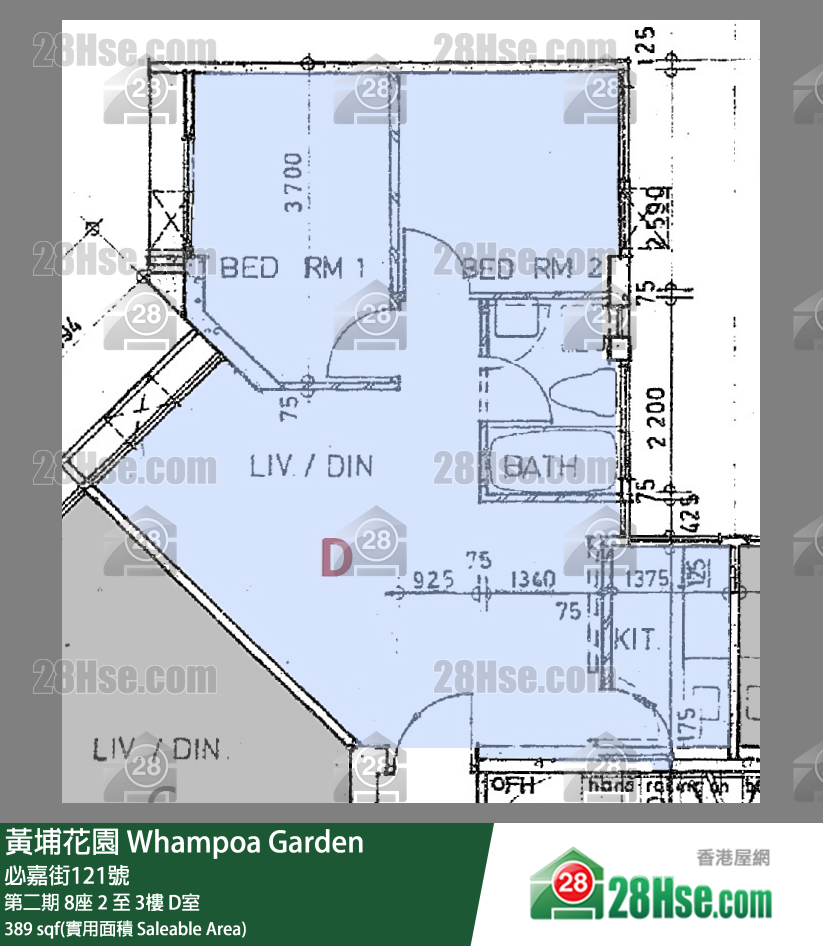 黄埔花园 第二期8座3楼 D室 平面图
