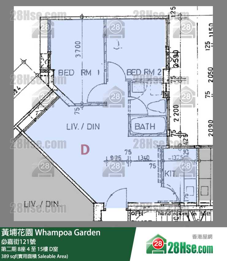 黄埔花园 第二期8座10楼 D室 平面图