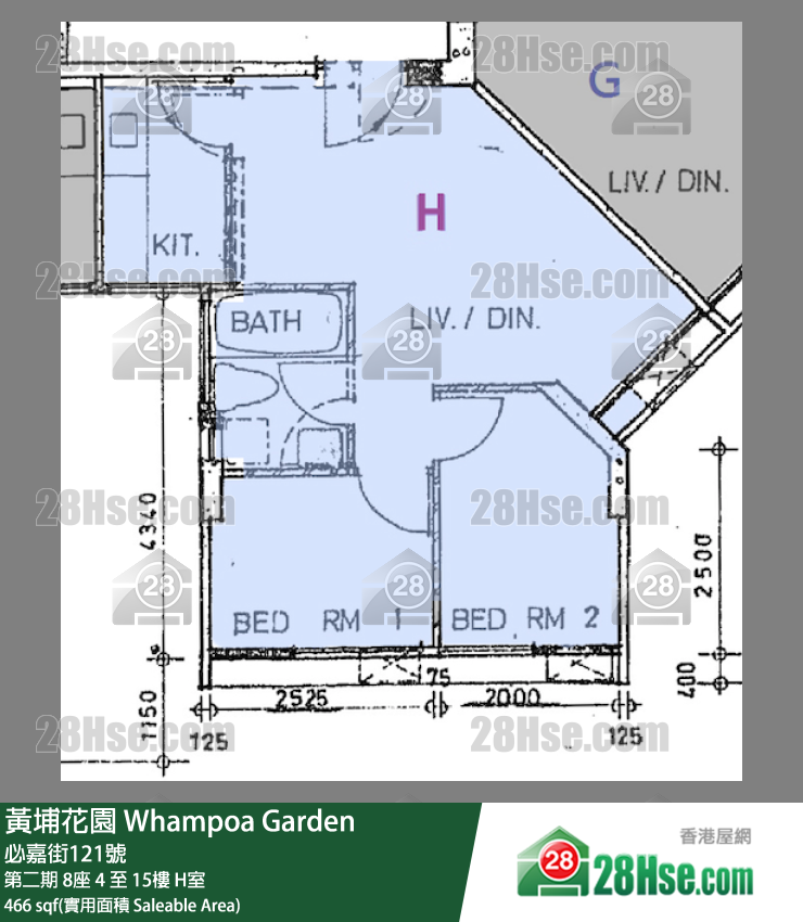 黄埔花园 第二期8座15楼 H室 平面图