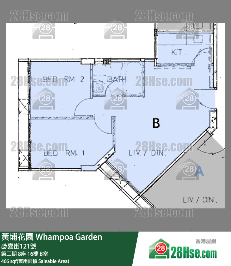 黄埔花园 第二期 8座 16楼 B室 平面图