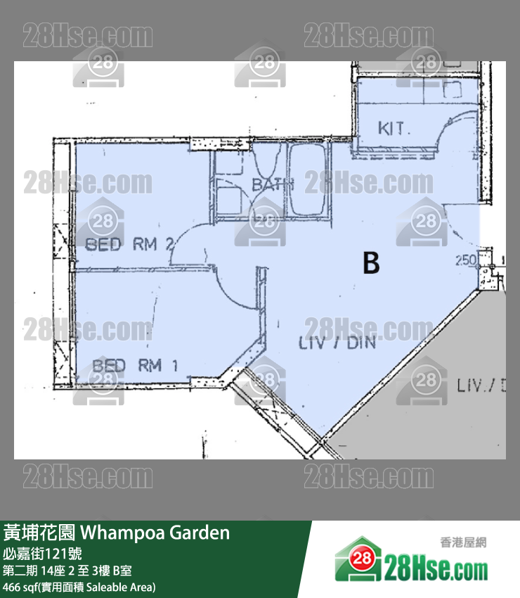 黄埔花园 第二期14座2楼 B室 平面图