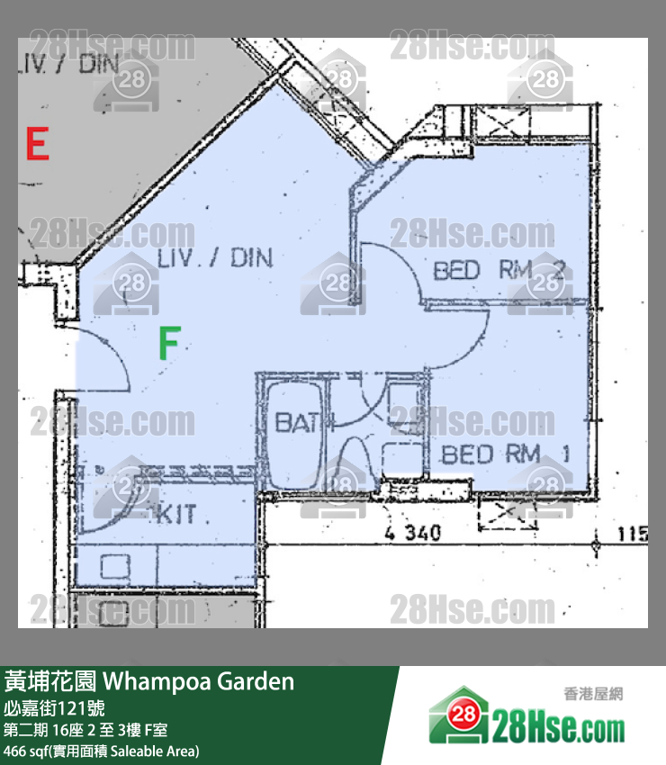 黃埔花園 第二期16座3樓 F室 平面圖