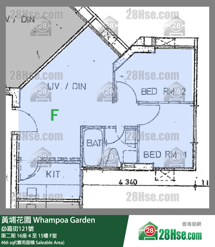 黃埔花園 第二期16座15樓 F室 平面圖